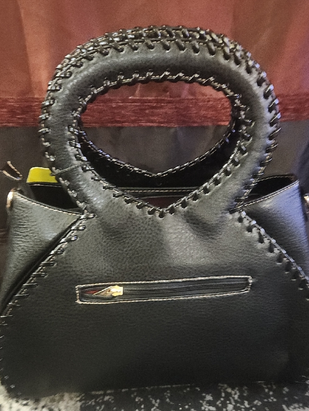 5 Space Large Black Shoulder/Hand Bag with Red Ladybug Accent Pocket - Picture 3 of 5